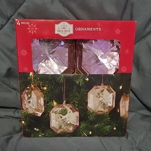 Holiday Time Pink Crystal Ornaments - Set of 4